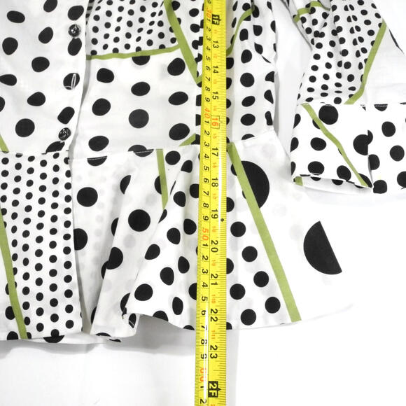 Mishka Art To wear Polka Dot Top Sz S Peplum Front Button Blouse Black &‎ White - Picture 9 of 11